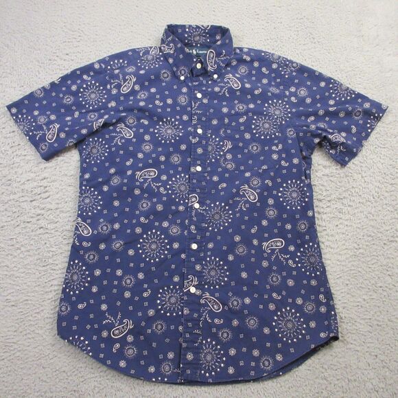 VTG Ralph Lauren Mens Paisley Print Shirt size M Indigo Blue Bandana Button Down - Picture 1 of 8